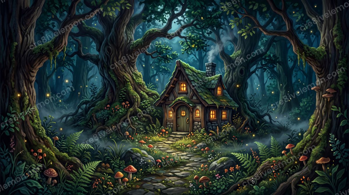Image 02 of whimsical dark forest ai image pack, watermarked preview