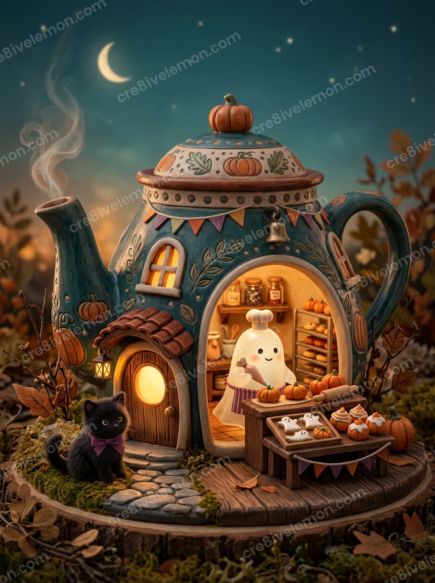 Image 09 of whimsical halloween scenes ai image pack, watermarked preview