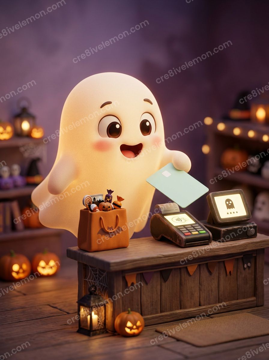Image 01 of halloween shopping scenes ai image pack, watermarked preview