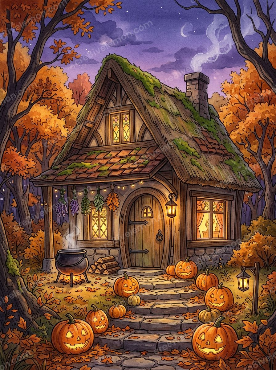Image 03 of enchanted anime style halloween backgrounds, watermarked preview