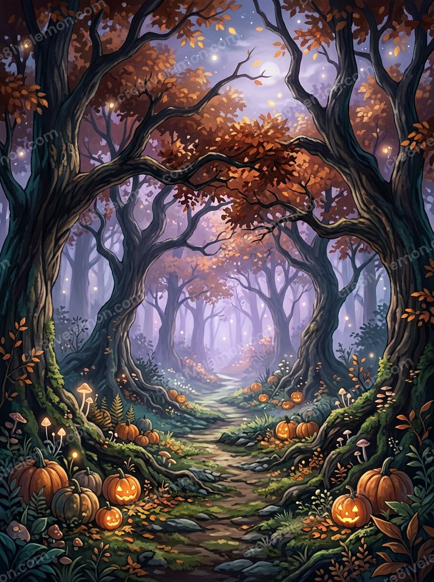 Image 04 of enchanted anime style halloween backgrounds, watermarked preview