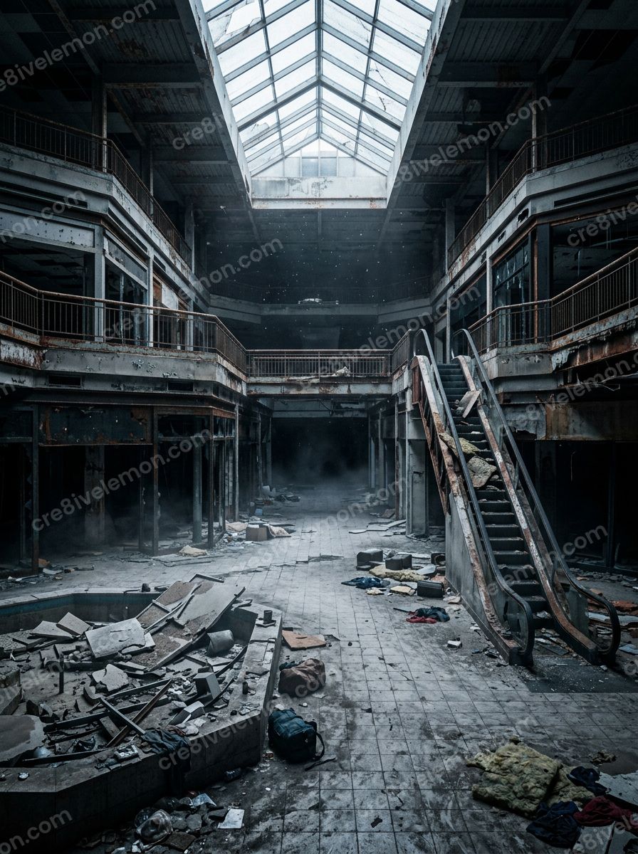 Image 06 of abandoned store horror backgrounds ai image pack, watermarked preview